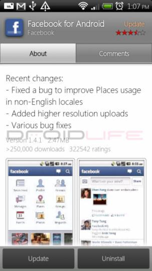 Facebook update for Android