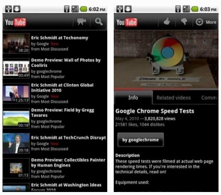 Get YouTube v2.0.26 application for Android 2.2 (free download)
