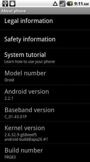 Droid 2.2.1 update
